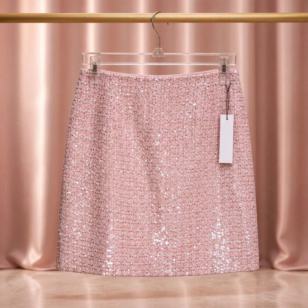 IO Pink and White Tweed Sequin Embellished Mini Dress  #1018